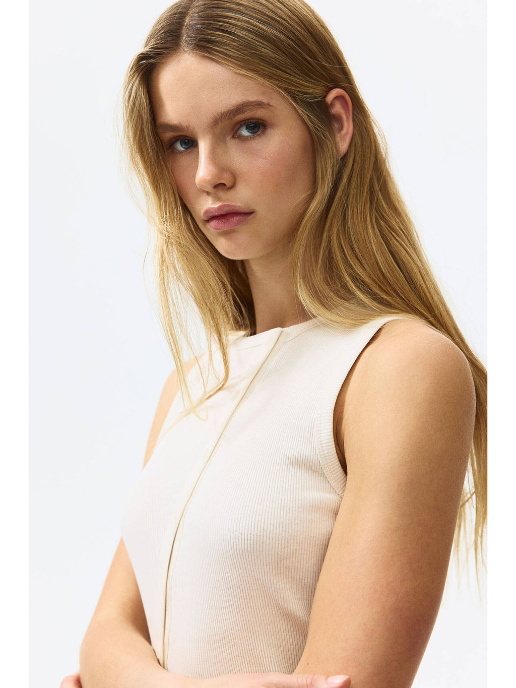 Women White Button-Front Cotton Vest Top | TT98 - view 3