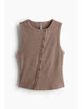 Women Beige Button-Front Cotton Vest Top | TT98 - view 1