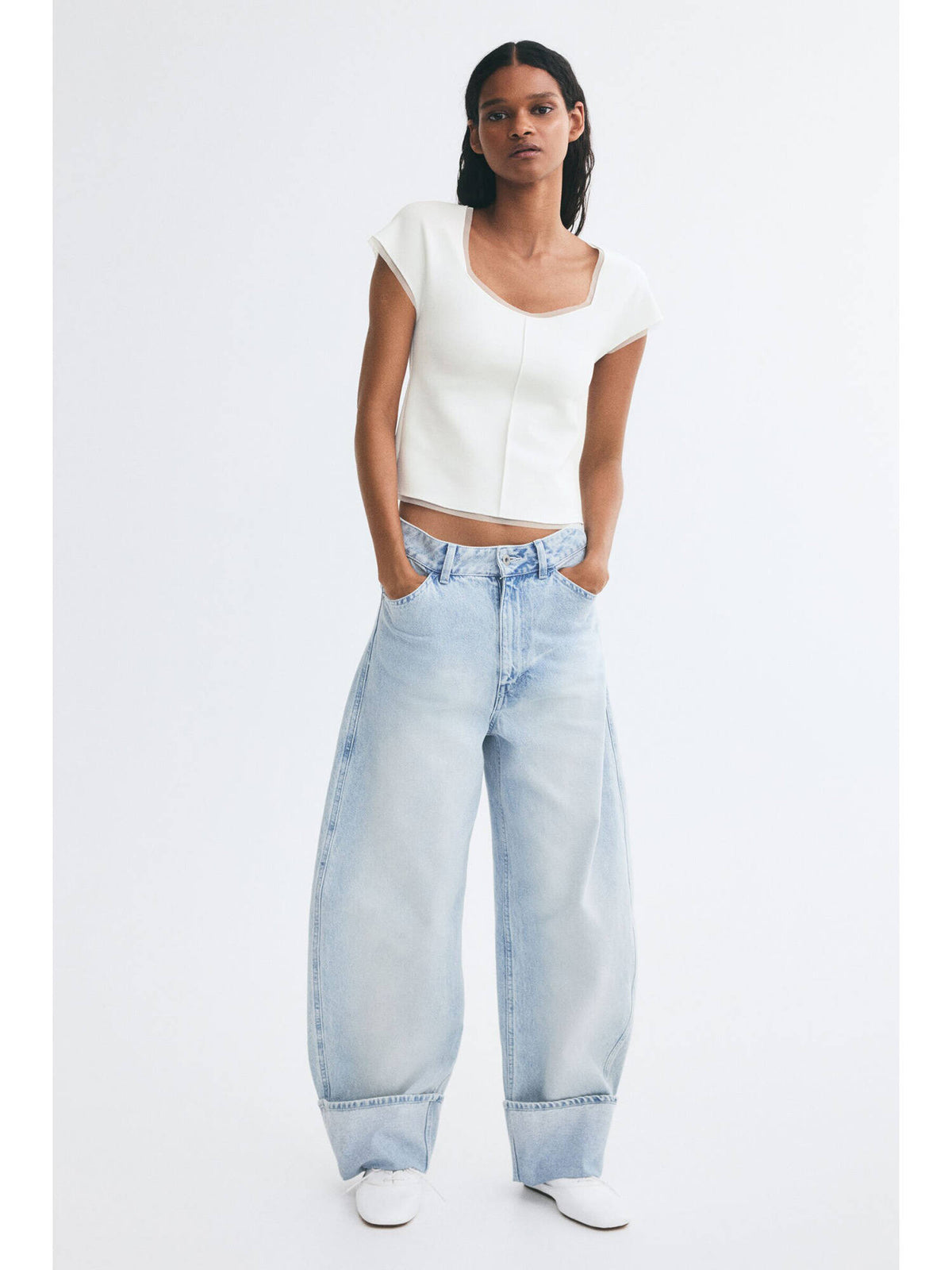 Women White Ponte Di Roma Square-Neck Crop Top | CT61 - view 2