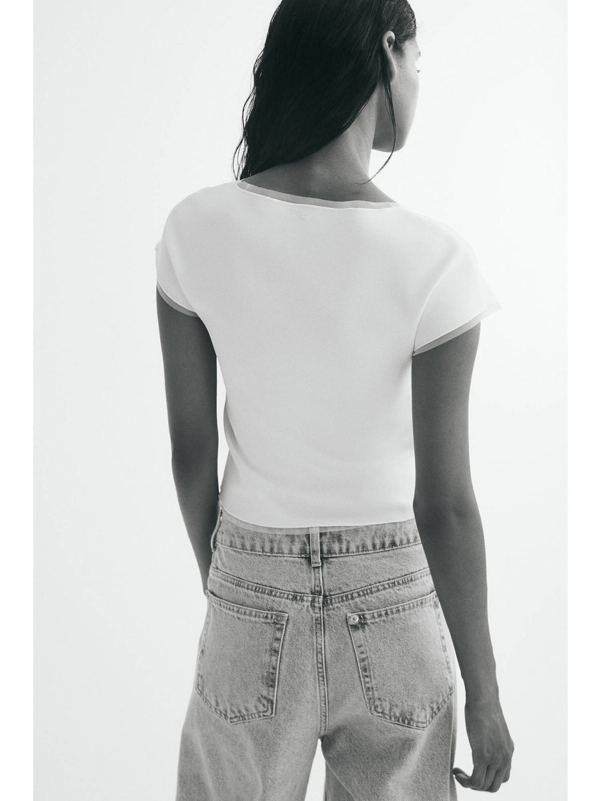 Women White Ponte Di Roma Square-Neck Crop Top | CT61 - view 3