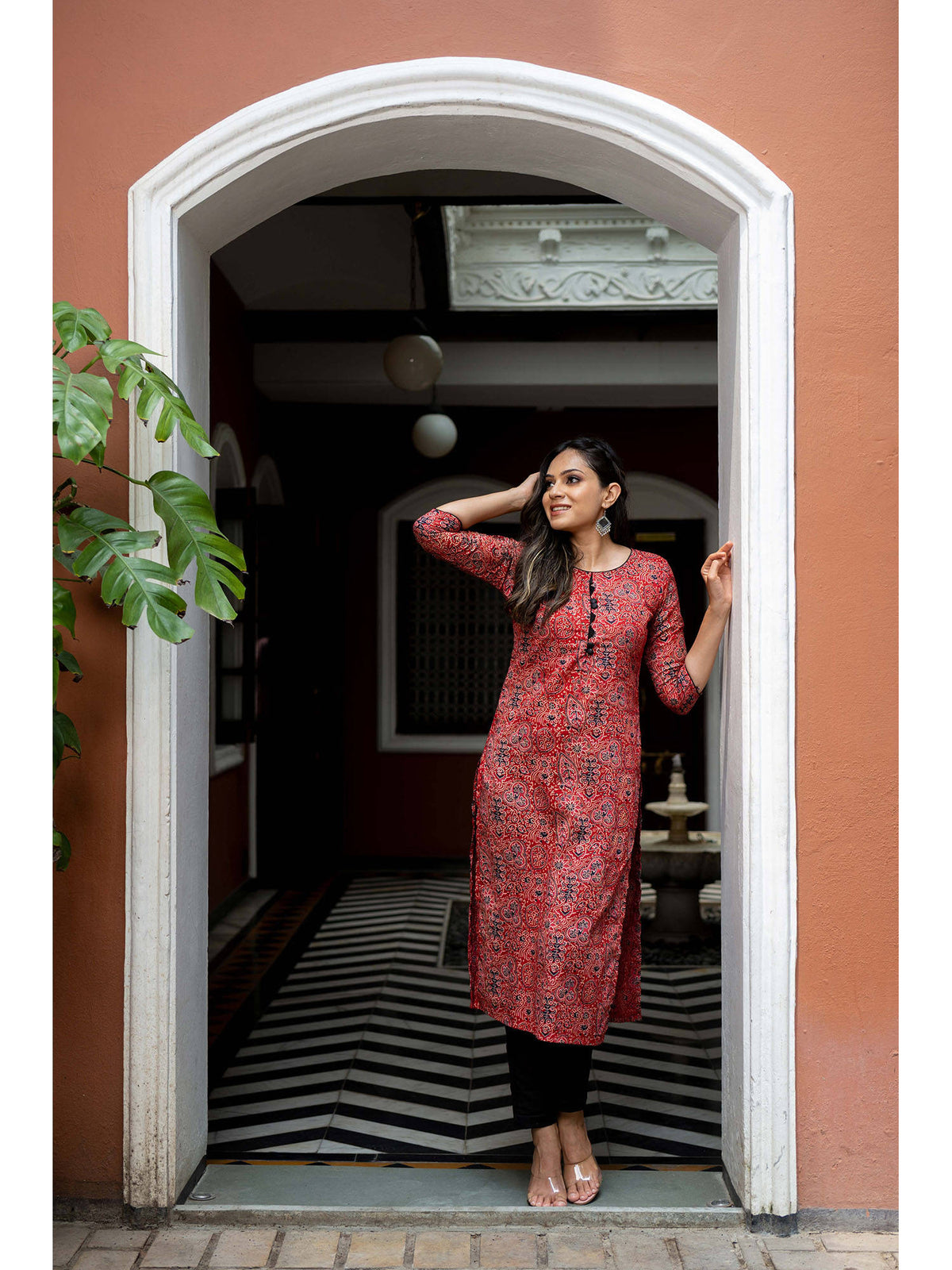 Maroon Pure Cotton Block Printed Kurta | KDG - view 1