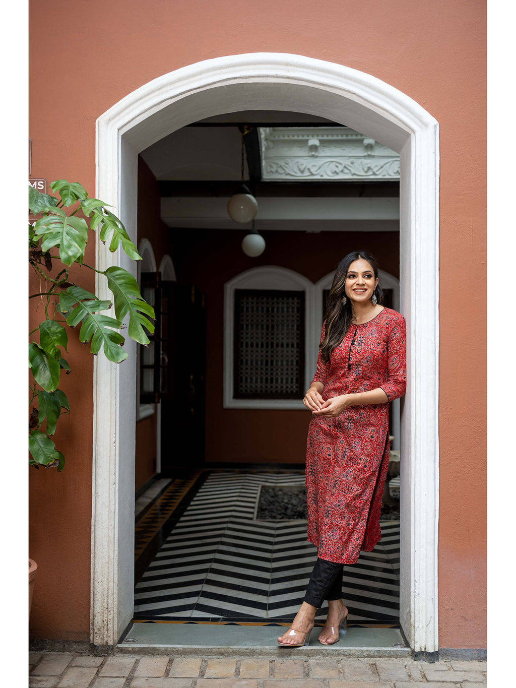 Maroon Pure Cotton Block Printed Kurta | KDG - view 2
