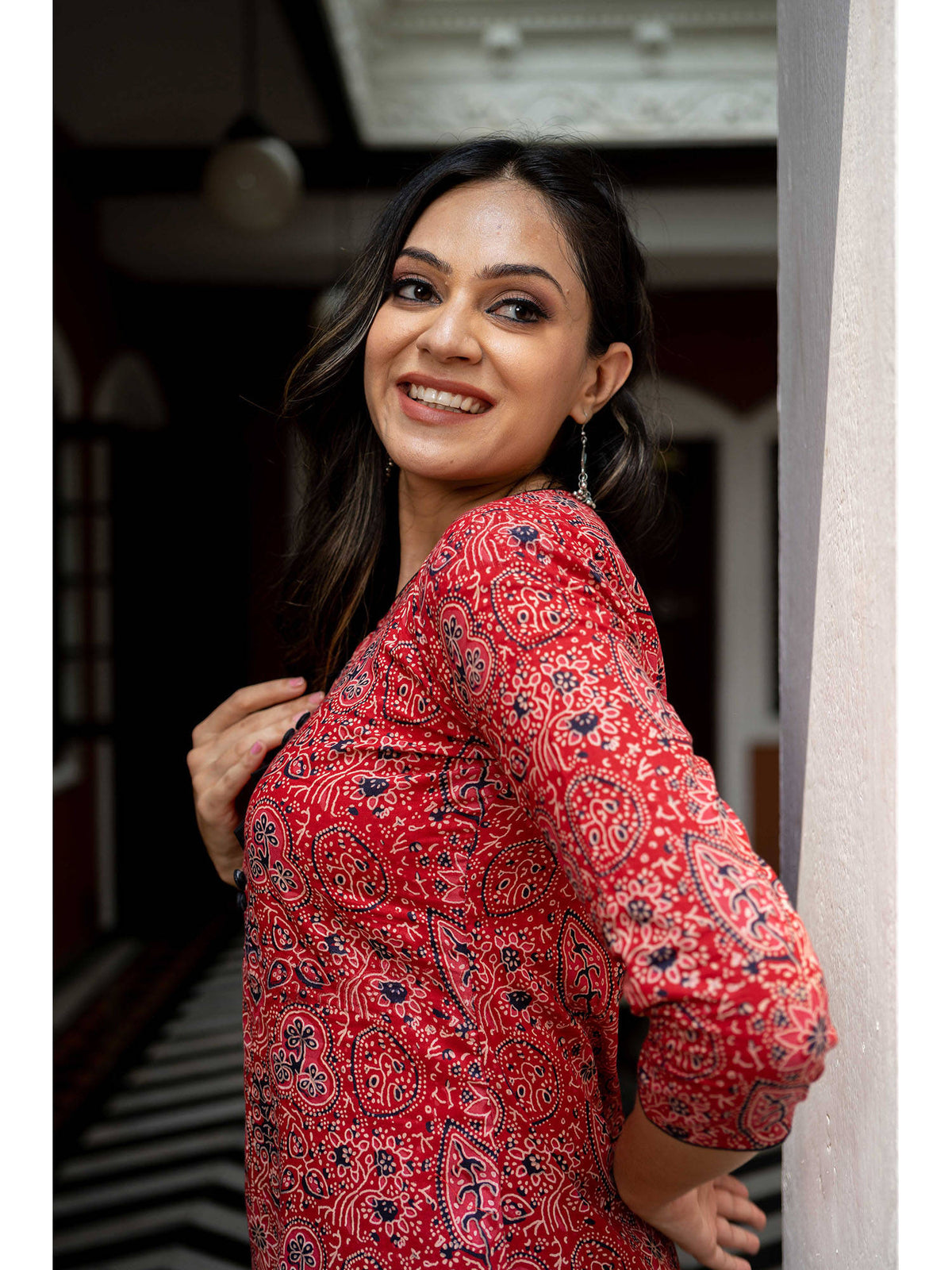 Maroon Pure Cotton Block Printed Kurta | KDG - view 4
