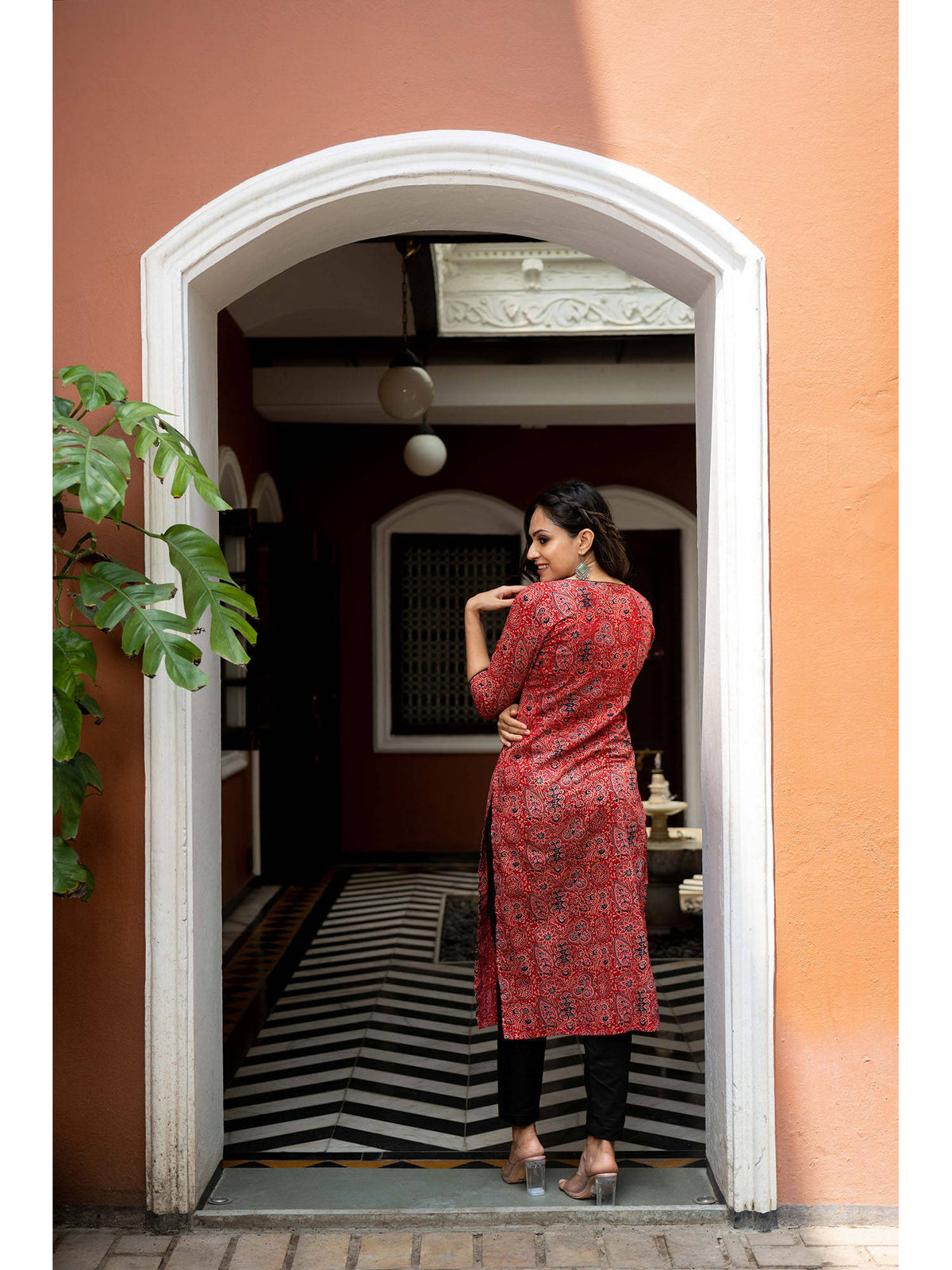 Maroon Pure Cotton Block Printed Kurta | FY93 - view 5