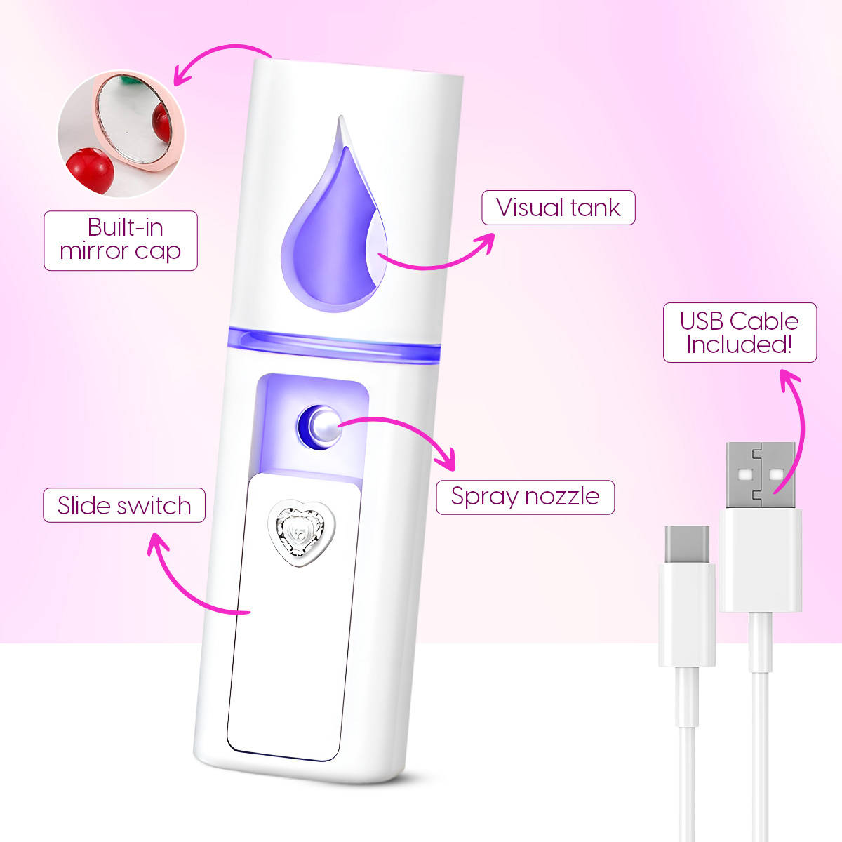 Face Mist Sprayer Nano Facial Mister Hydrating Spray Electric Travel Skin & Makeup Humidifier | C83 - view 4