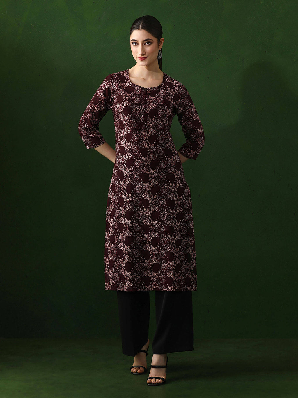 Red Floral Printed Straight Pure Cotton Kurta | KDG - view 7
