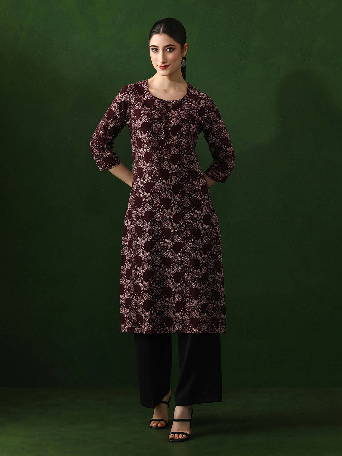 Red Floral Printed Straight Pure Cotton Kurta | FY93 - view 7