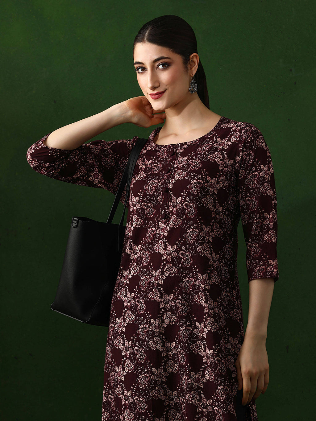 Red Floral Printed Straight Pure Cotton Kurta | KDG - view 8