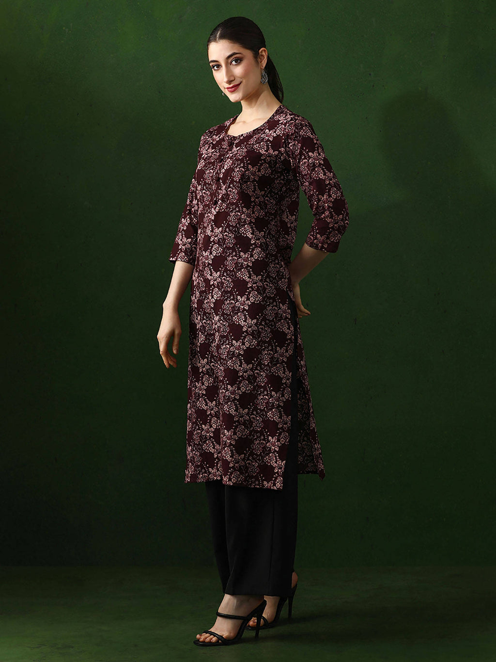 Red Floral Printed Straight Pure Cotton Kurta | KDG - view 9