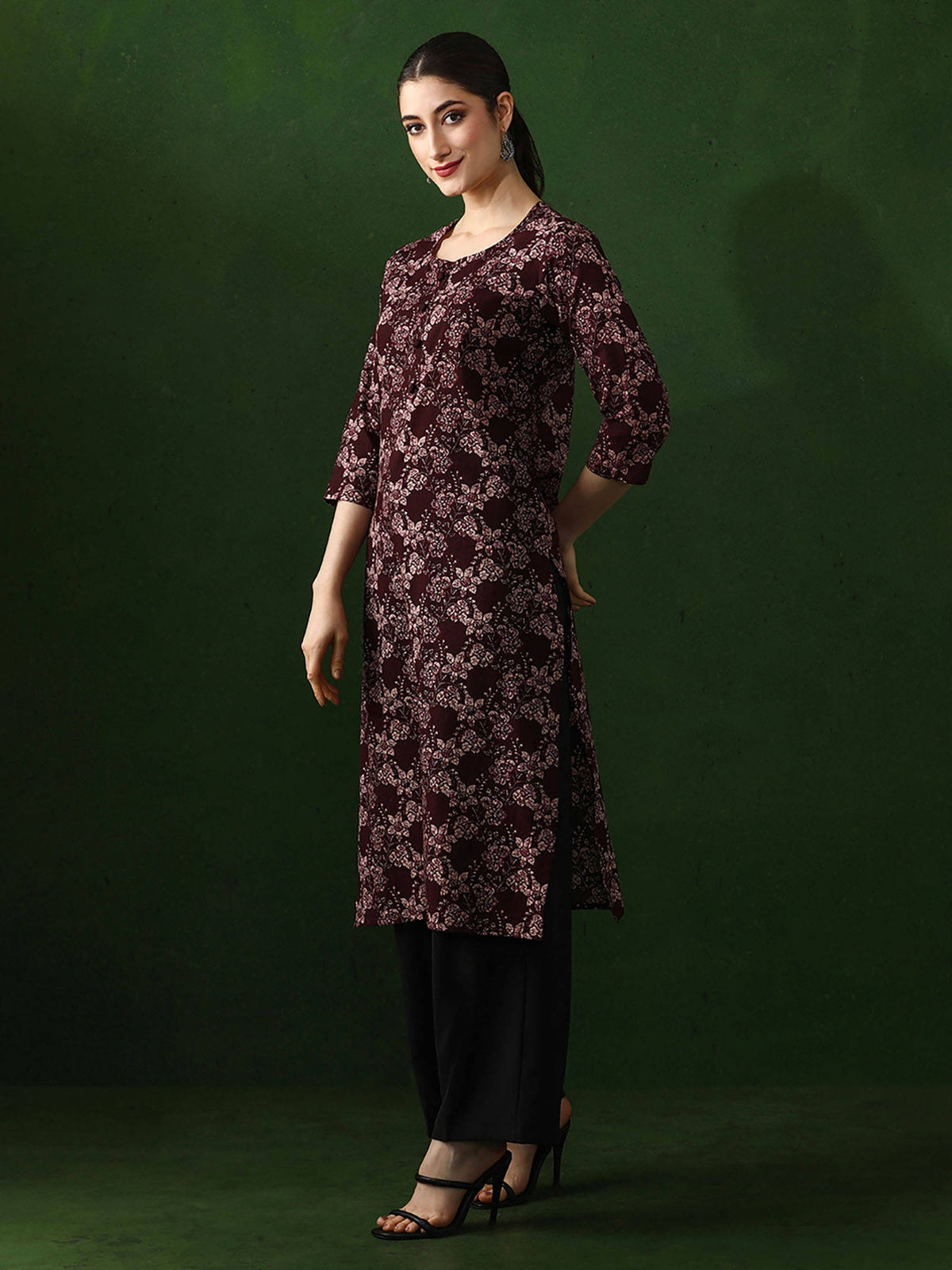 Red Floral Printed Straight Pure Cotton Kurta | KDG - view 9