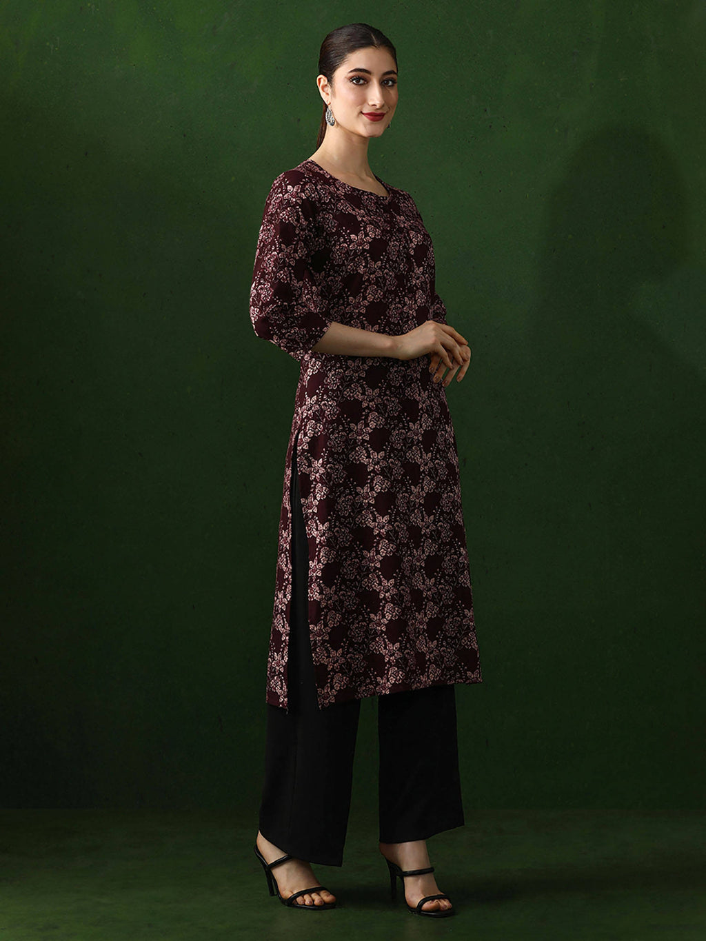 Red Floral Printed Straight Pure Cotton Kurta | KDG - view 10
