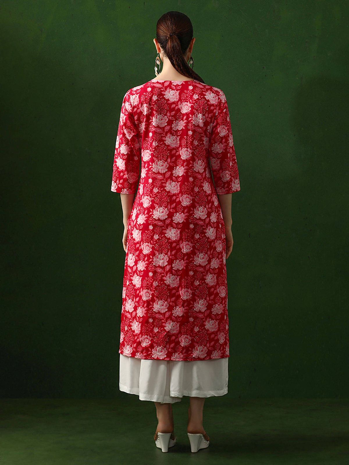 Red Floral Printed Straight Pure Cotton Kurta | FY93 - view 5