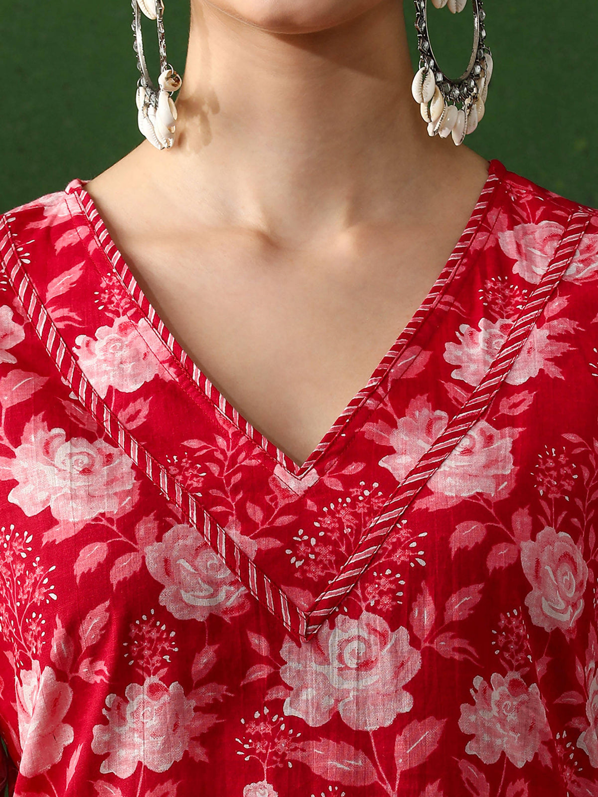 Red Floral Printed Straight Pure Cotton Kurta | KDG - view 6