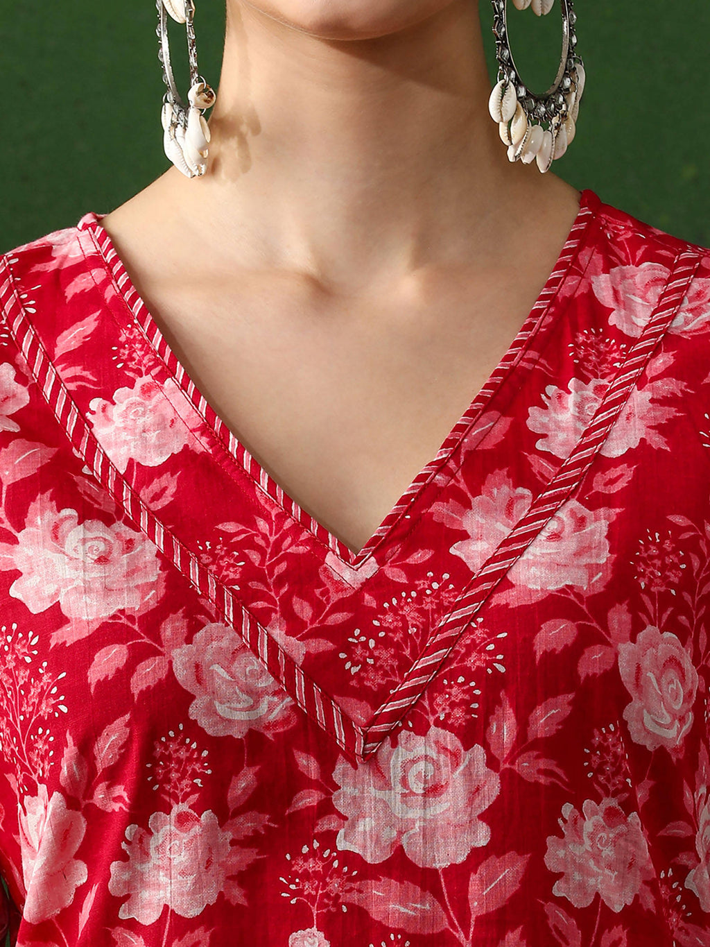 Red Floral Printed Straight Pure Cotton Kurta | FY93 - view 6