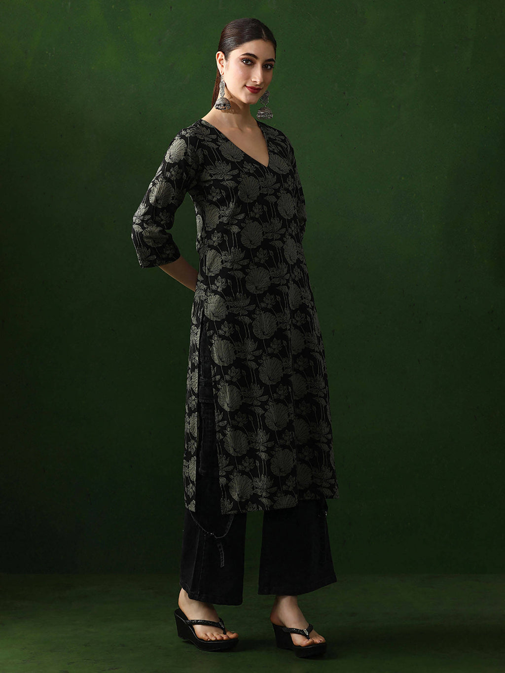 Red Floral Printed Straight Pure Cotton Kurta | KDG - view 22