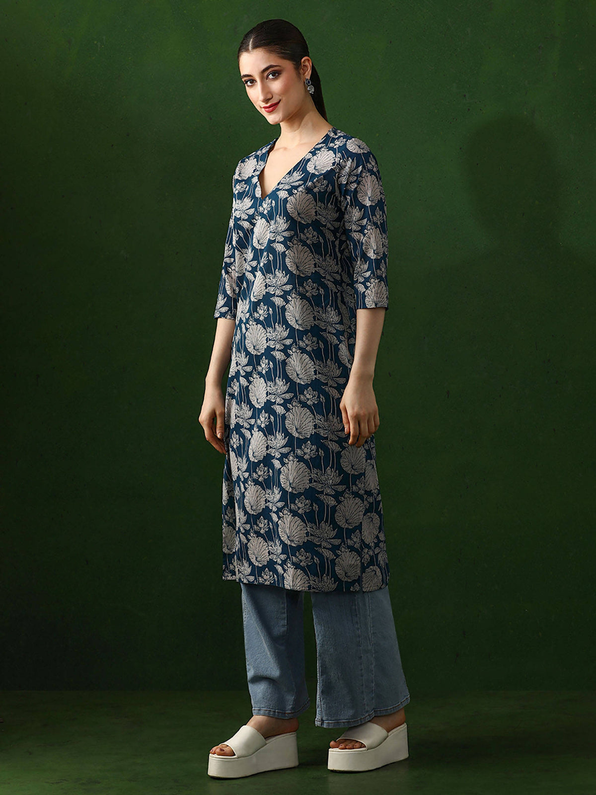 Red Floral Printed Straight Pure Cotton Kurta | KDG - view 15