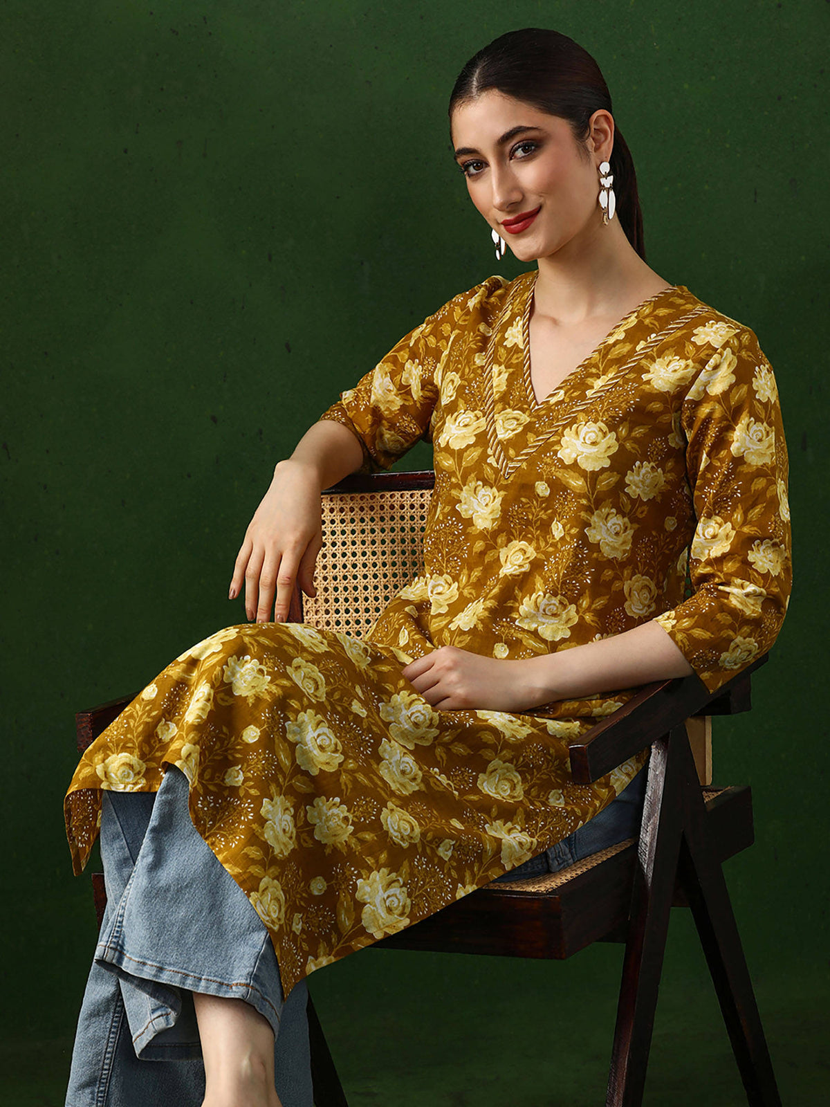 Red Floral Printed Straight Pure Cotton Kurta | FY93 - view 26