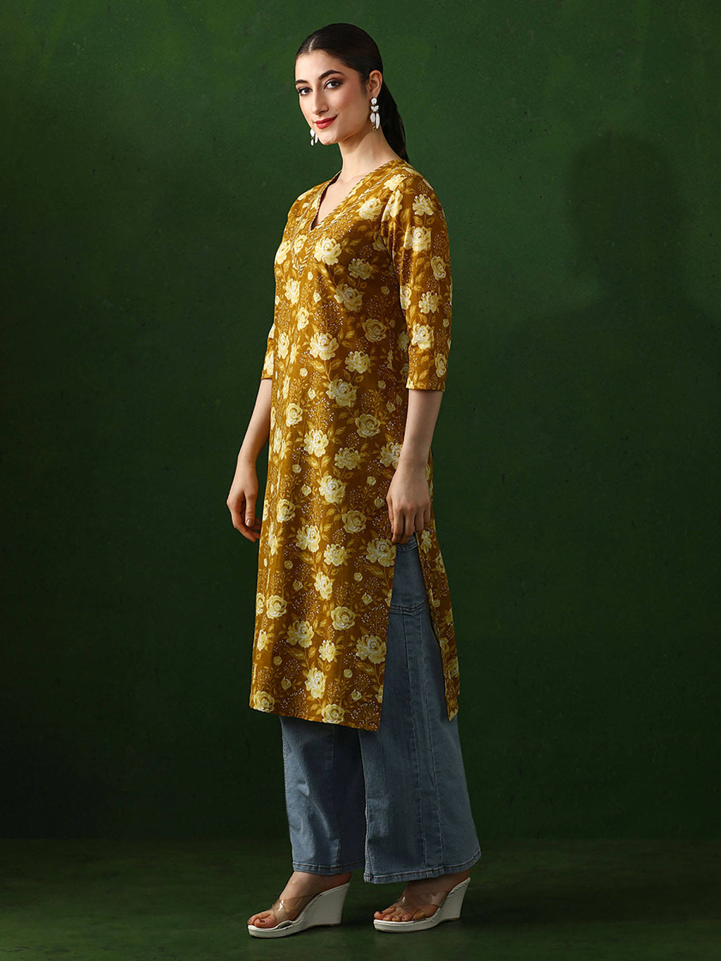 Red Floral Printed Straight Pure Cotton Kurta | FY93 - view 27