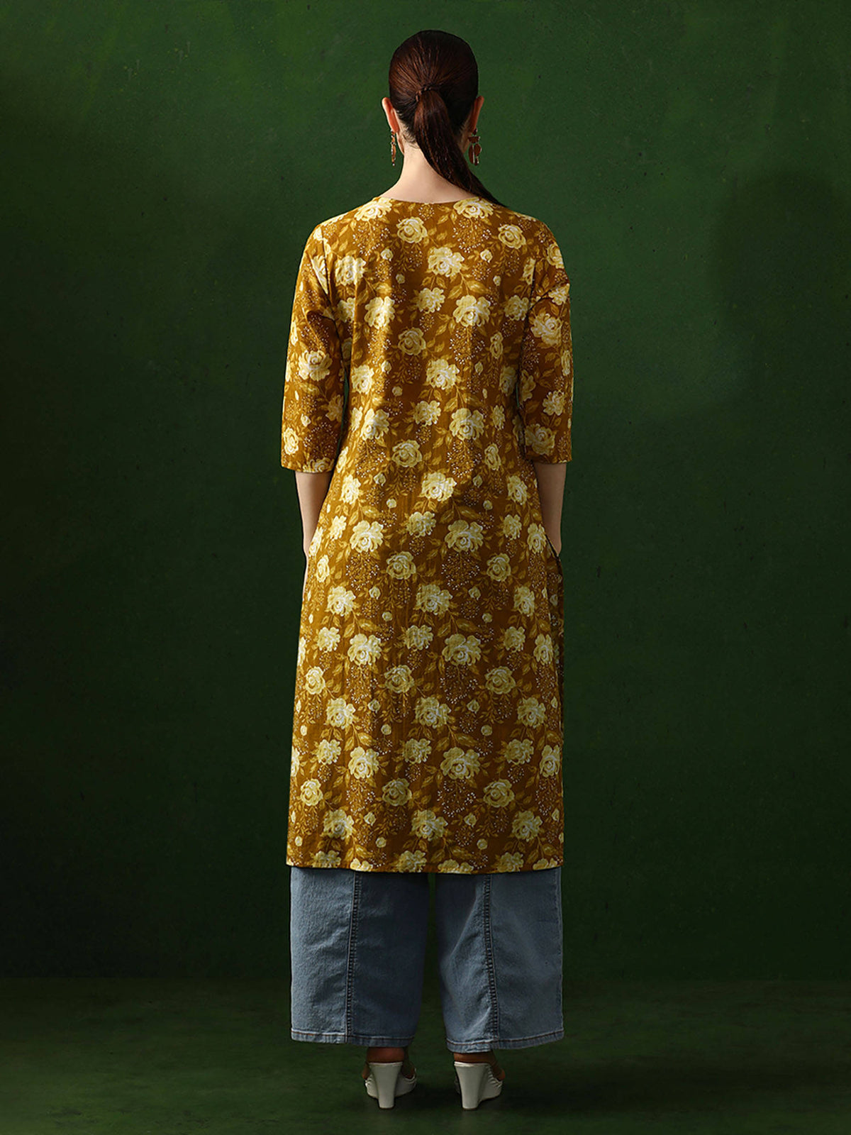 Red Floral Printed Straight Pure Cotton Kurta | KDG - view 29