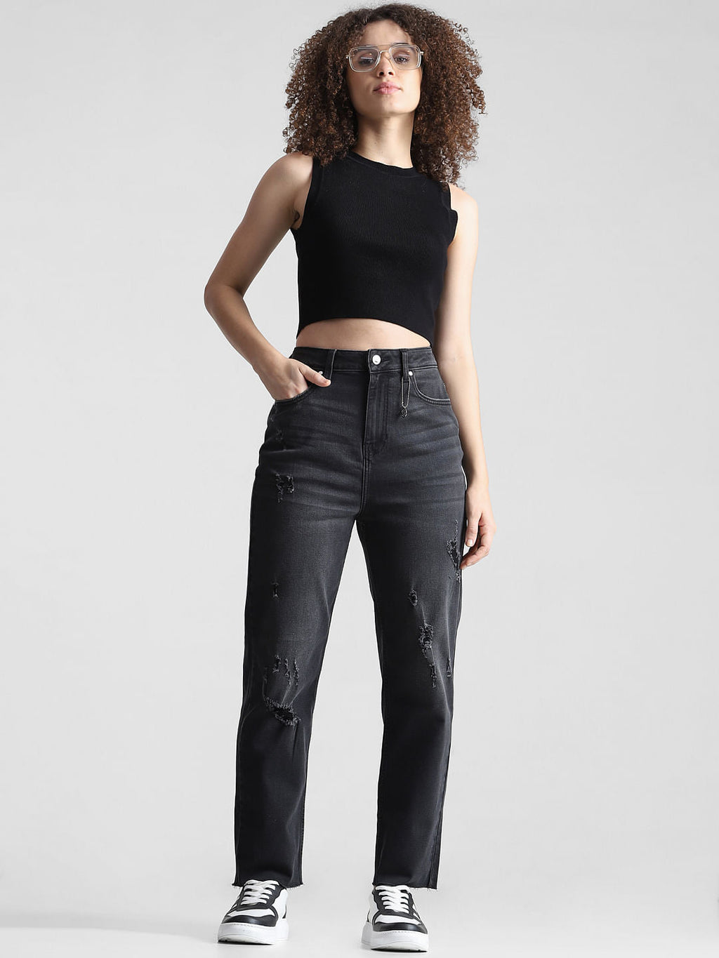 Black Emily Distressed Straight Fit Jeans