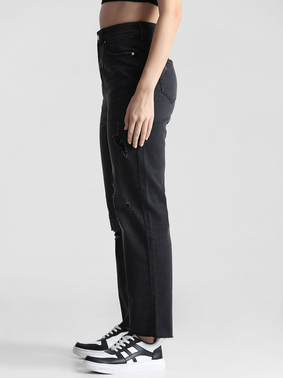 Black Emily Distressed Straight Fit Jeans