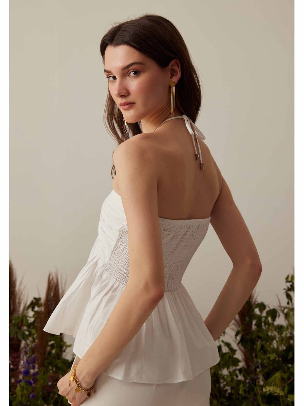 White Solid/Plain Holly Halter Top | HT67 - view 5