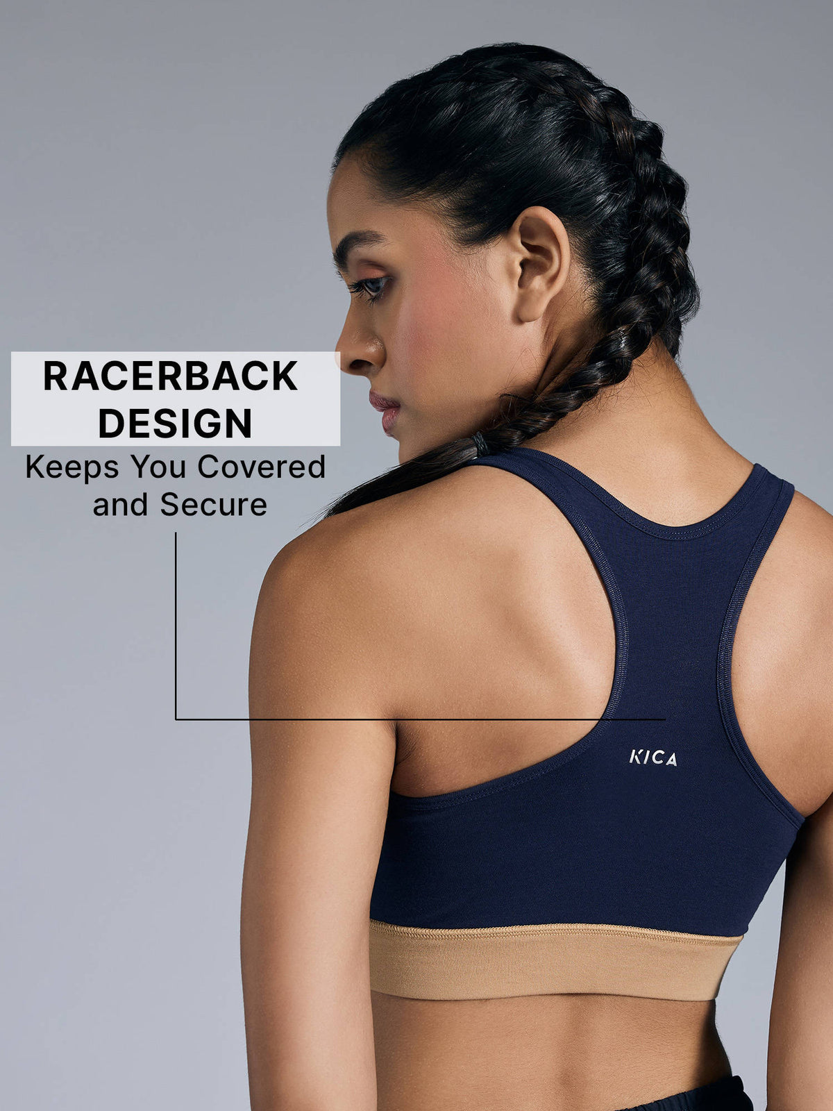 Cotton Slip-On Sports Bra with Removable Pads KIC104 -Navy | sb09 - view 2