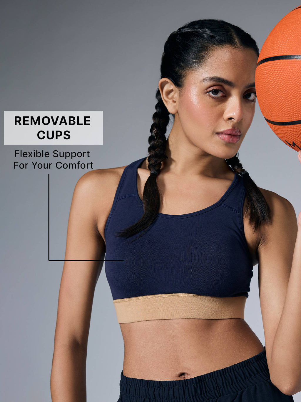 Cotton Slip-On Sports Bra with Removable Pads KIC104 -NUDE | sb09 - view 14