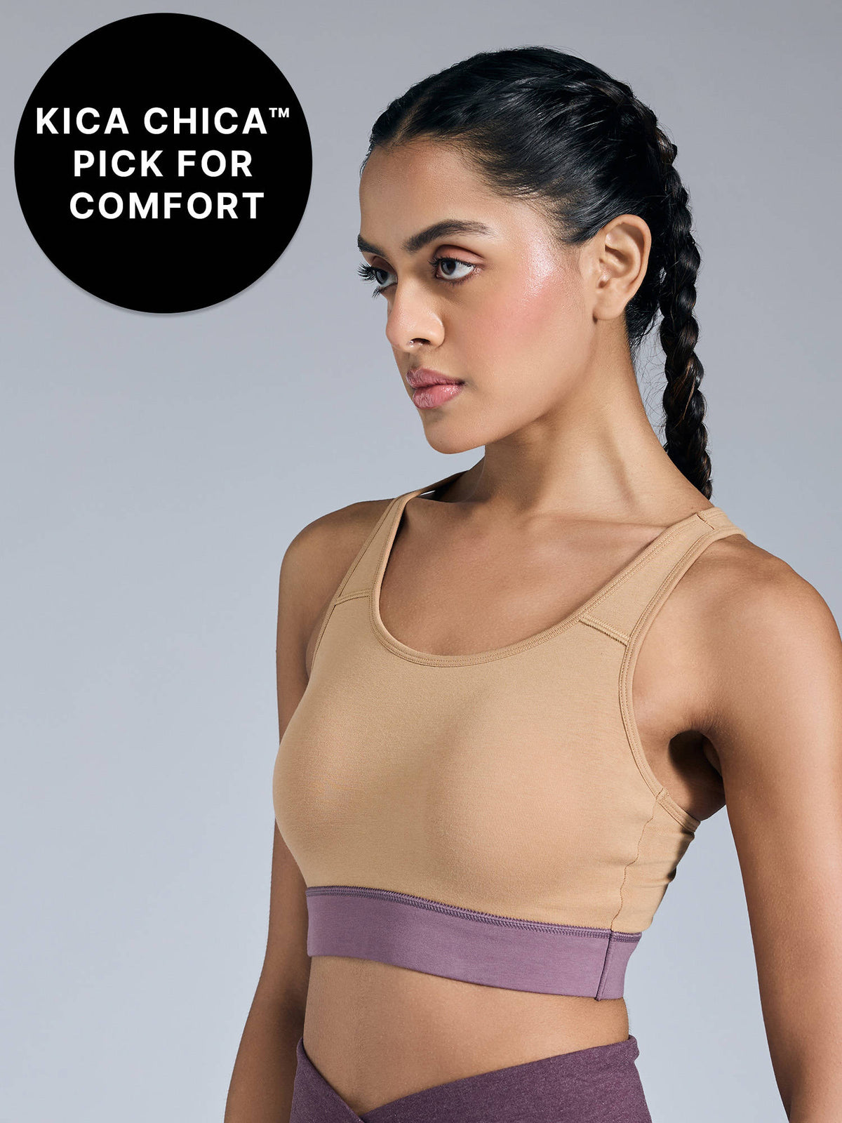 Cotton Slip-On Sports Bra with Removable Pads KIC104 -NUDE | sb09 - view 1
