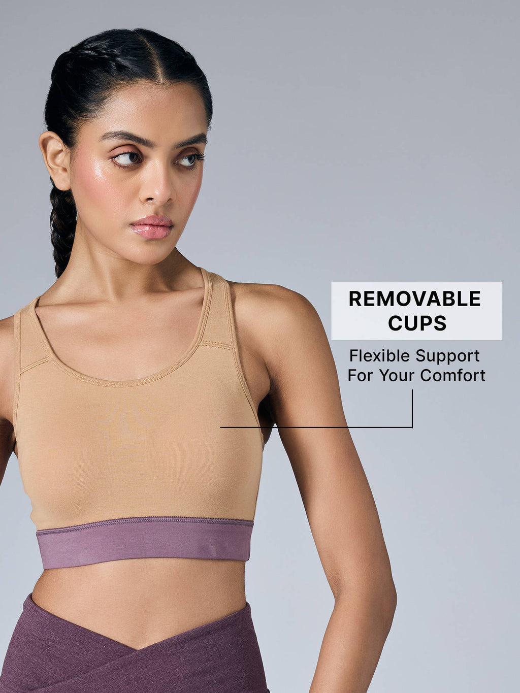 Cotton Slip-On Sports Bra with Removable Pads KIC104 -Navy | sb09 - view 32