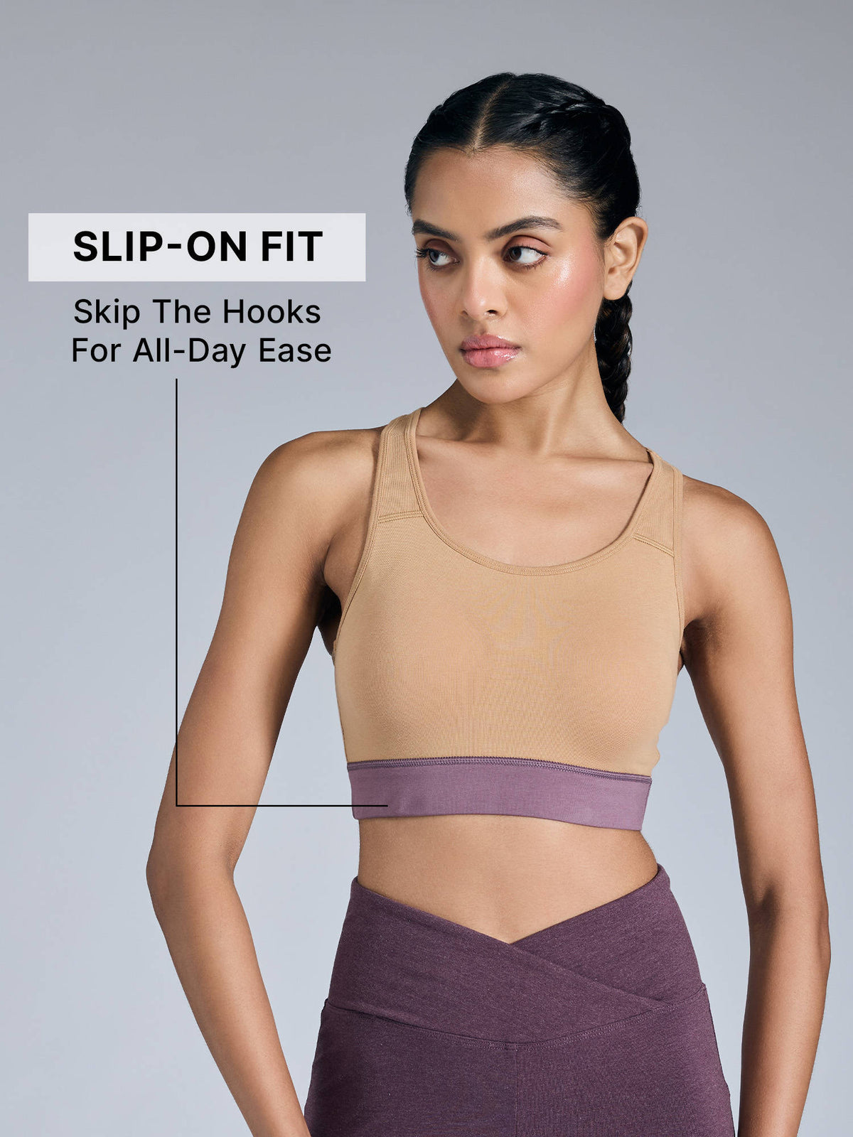 Cotton Slip-On Sports Bra with Removable Pads KIC104 -NUDE | sb09 - view 5