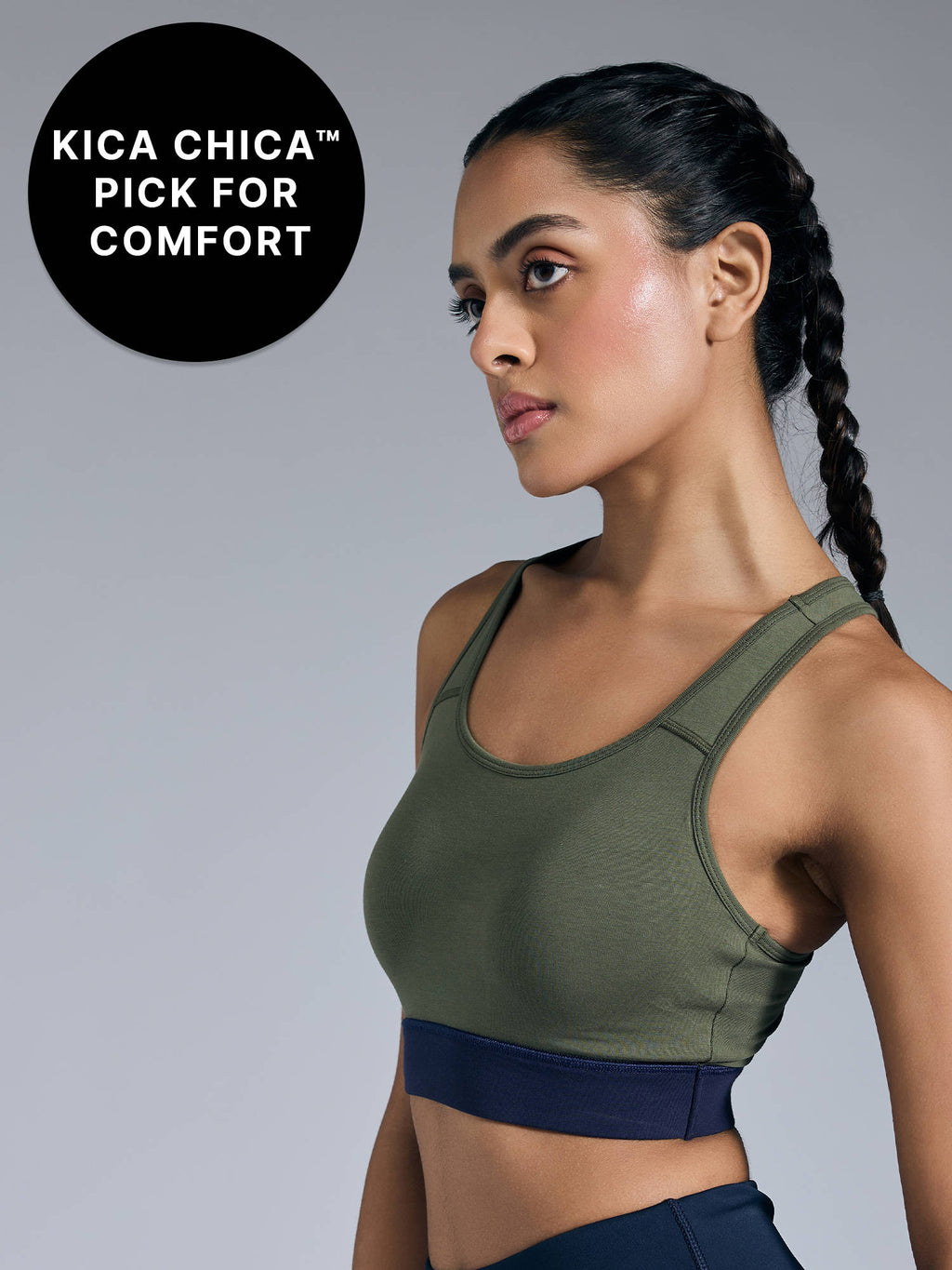 Cotton Slip-On Sports Bra with Removable Pads KIC104 -Navy | sb09 - view 24