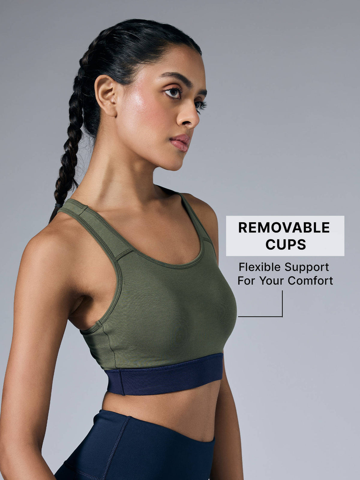 Cotton Slip-On Sports Bra with Removable Pads KIC104 -Navy | sb09 - view 26