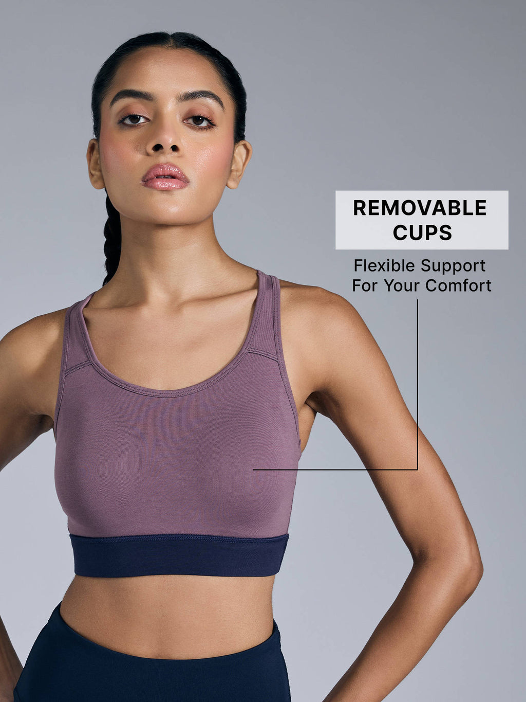 Cotton Slip-On Sports Bra with Removable Pads KIC104 -Navy | sb09 - view 9