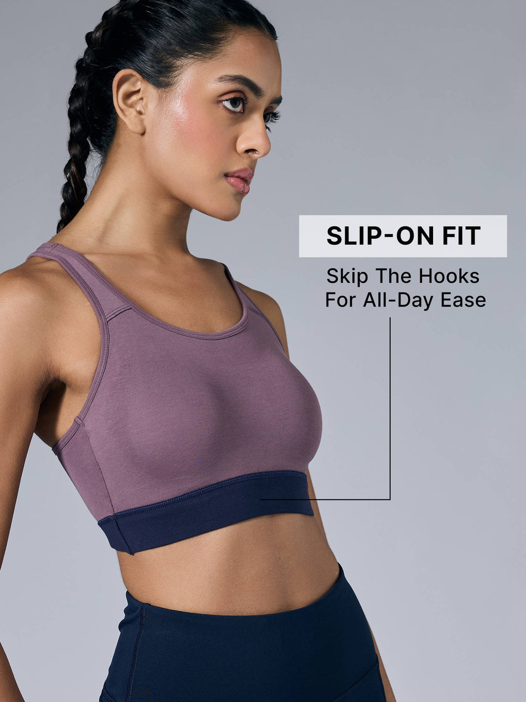 Cotton Slip-On Sports Bra with Removable Pads KIC104 -Navy | sb09 - view 11