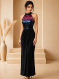 Black Embellished Halter Neck Maxi Dress | D56 - view 1
