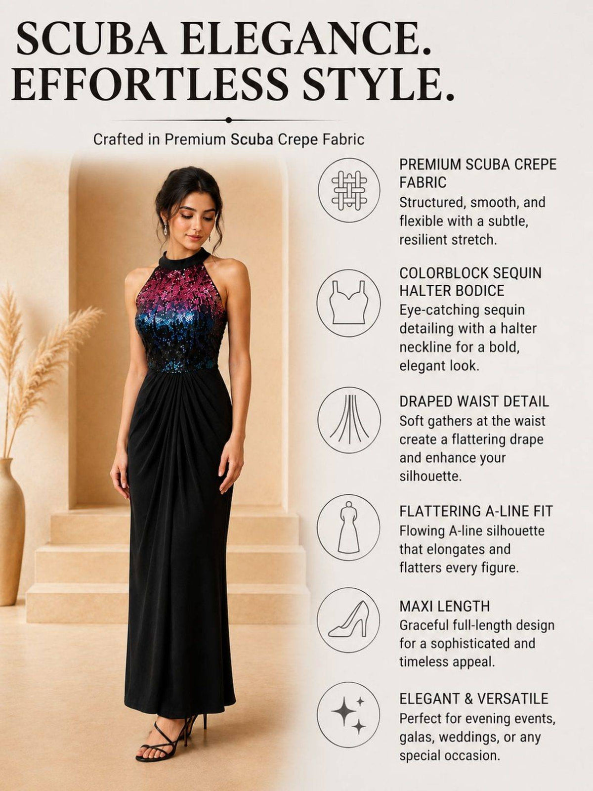 Black Embellished Halter Neck Maxi Dress | D56 - view 5