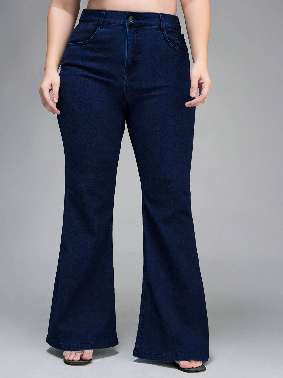 A+ Womens Navy Blue Bootcut High Rise Stretchable Denim Jeans | BT10 - view 3
