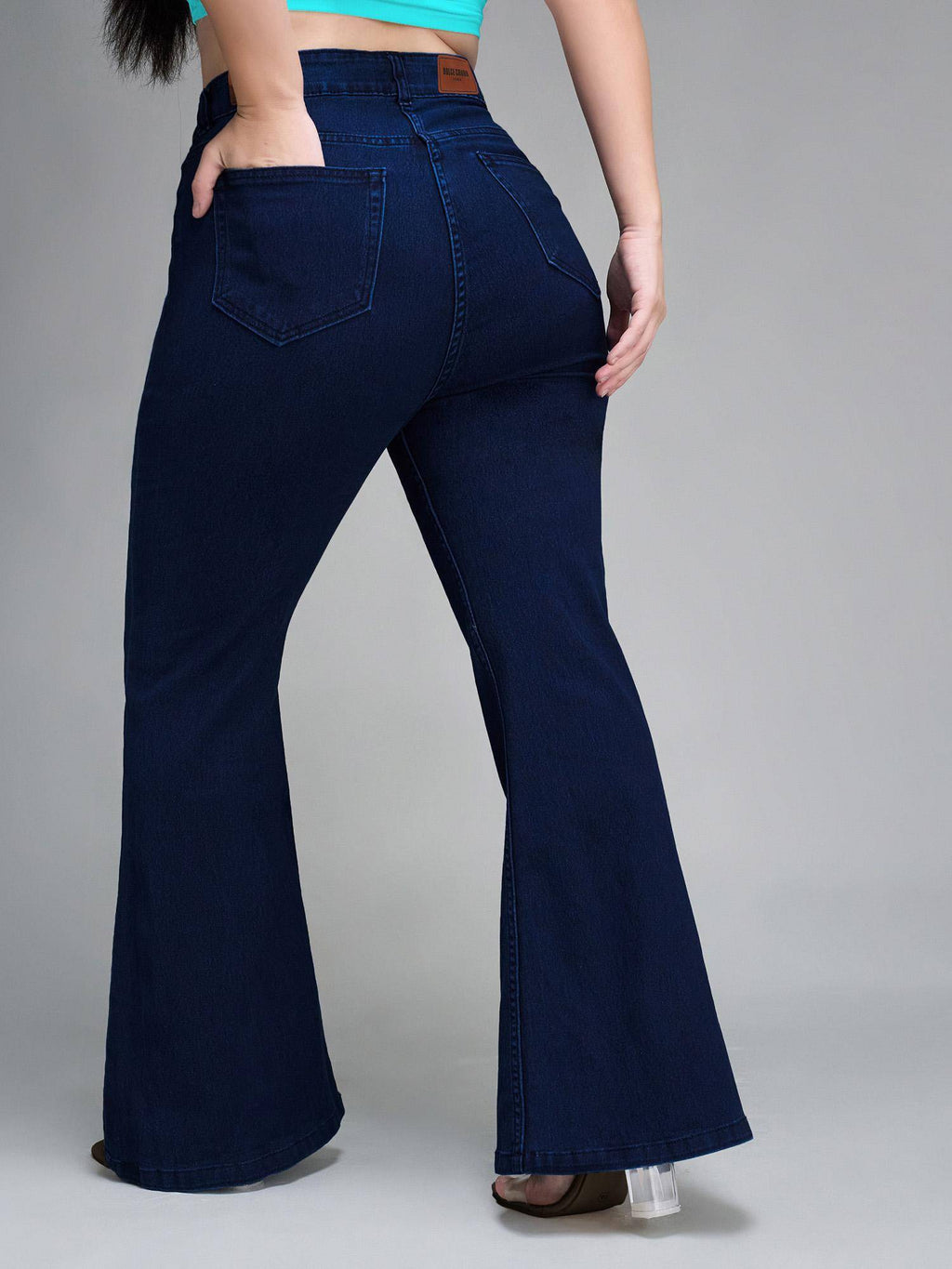 A+ Womens Navy Blue Bootcut High Rise Stretchable Denim Jeans | BT10 - view 4