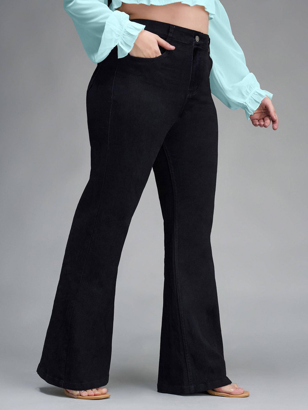 A+ Womens Black Bootcut High Rise Regular Stretchable Denim Jeans | BT10 - view 3