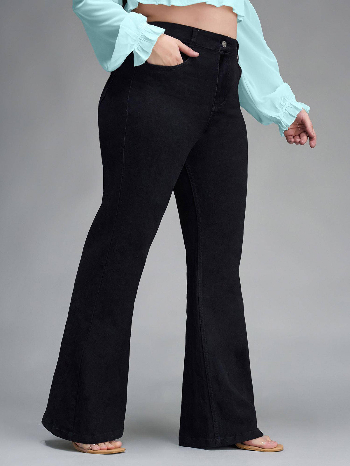 A+ Womens Black Bootcut High Rise Regular Stretchable Denim Jeans | BT10 - view 3