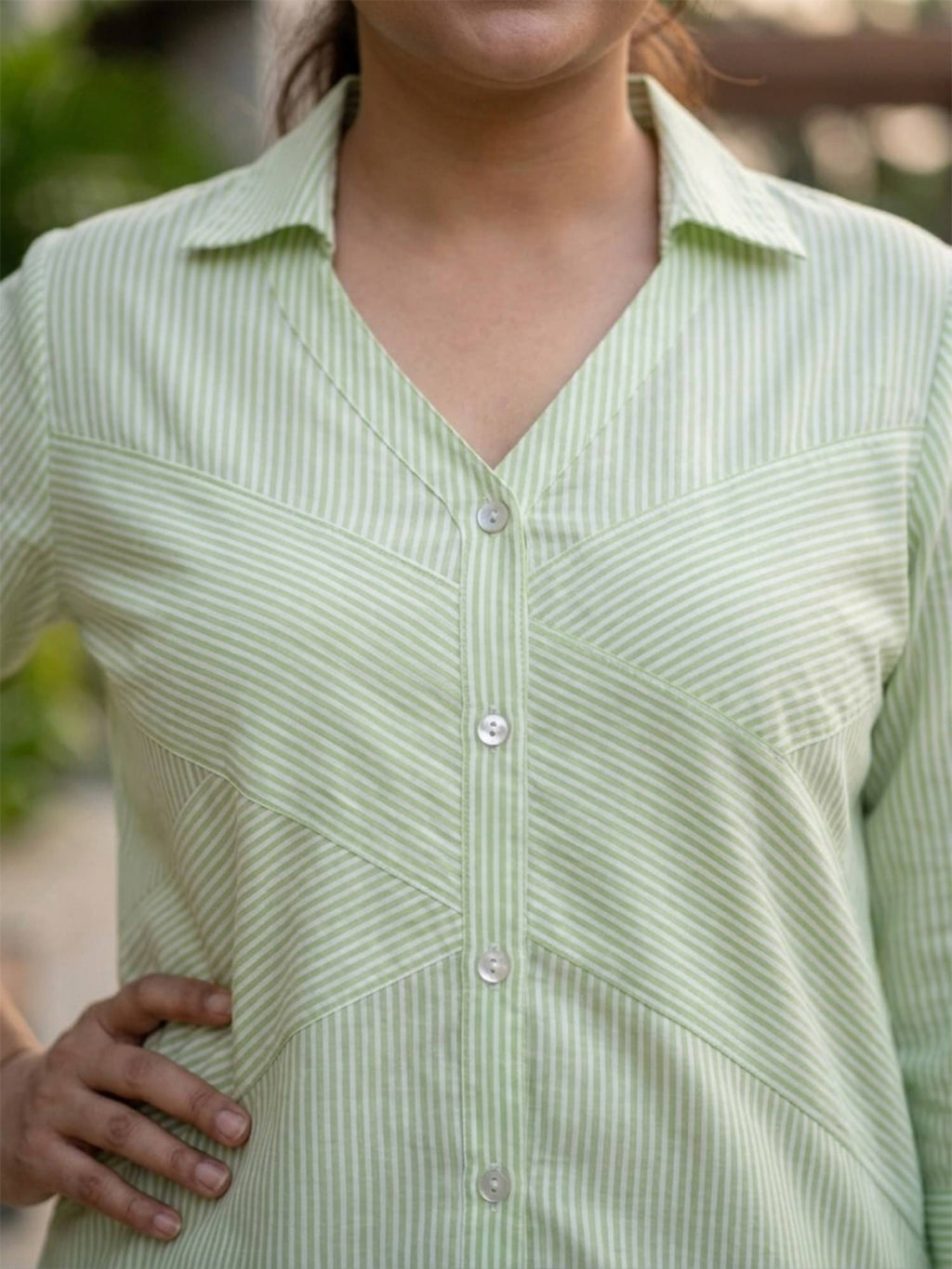 Green Stripe Cotton Shirt | S67 - view 2
