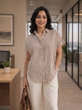 Brown Cotton Stripe Drop Shoulder Shirt | S67 - view 1