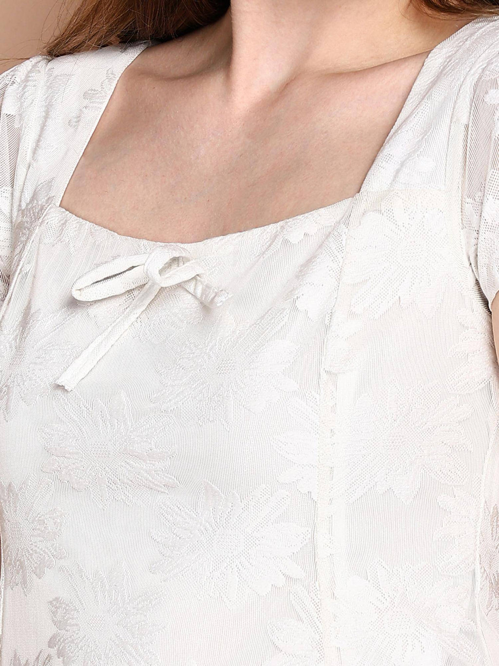 Women's White Floral Lace Square Neck Short Sleeve Peplum Top | pt51 - view 5