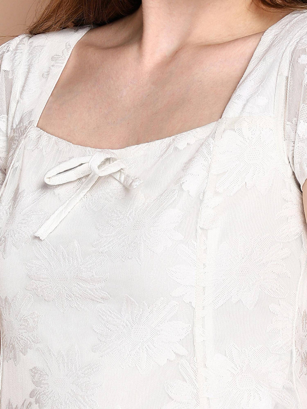 Women's White Floral Lace Square Neck Short Sleeve Peplum Top | pt51 - view 5