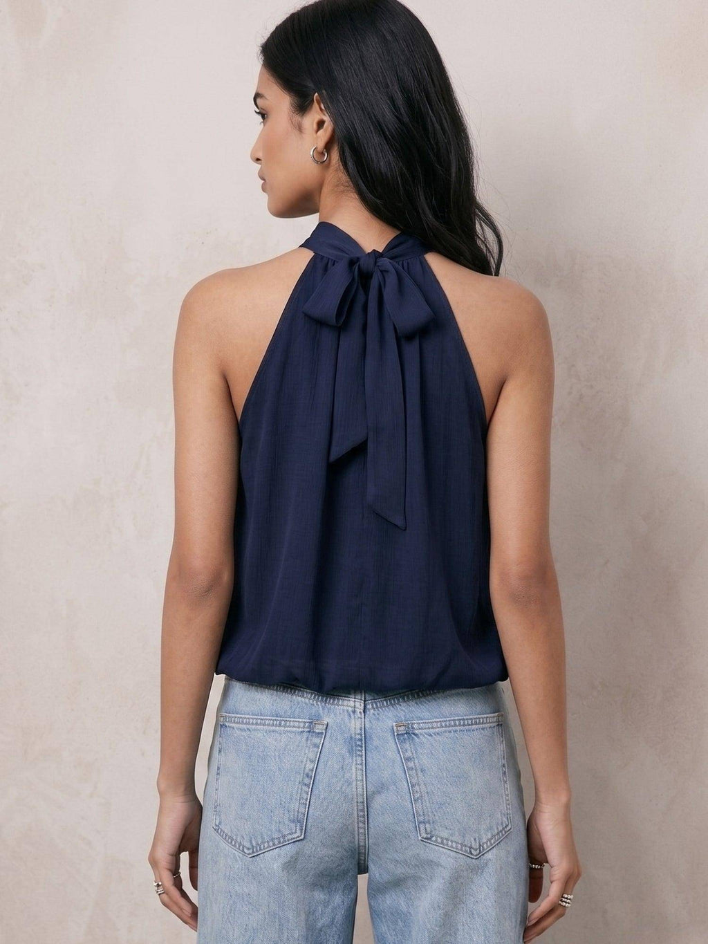 Navy Blue Halter Neck Flouncy Top | HT67 - view 5