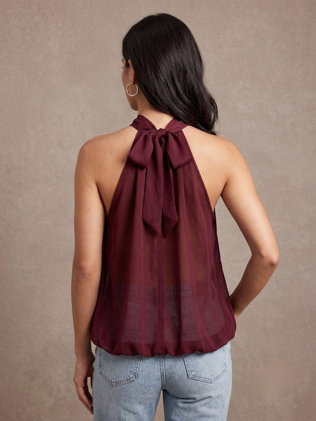 Maroon Halter Neck Flouncy Top | HT67 - view 4