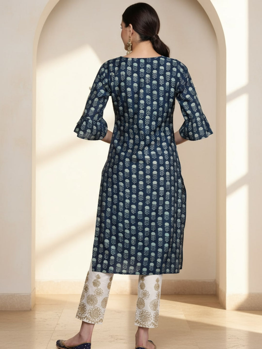 Gerua Blue Printed Silk Straight Kurta