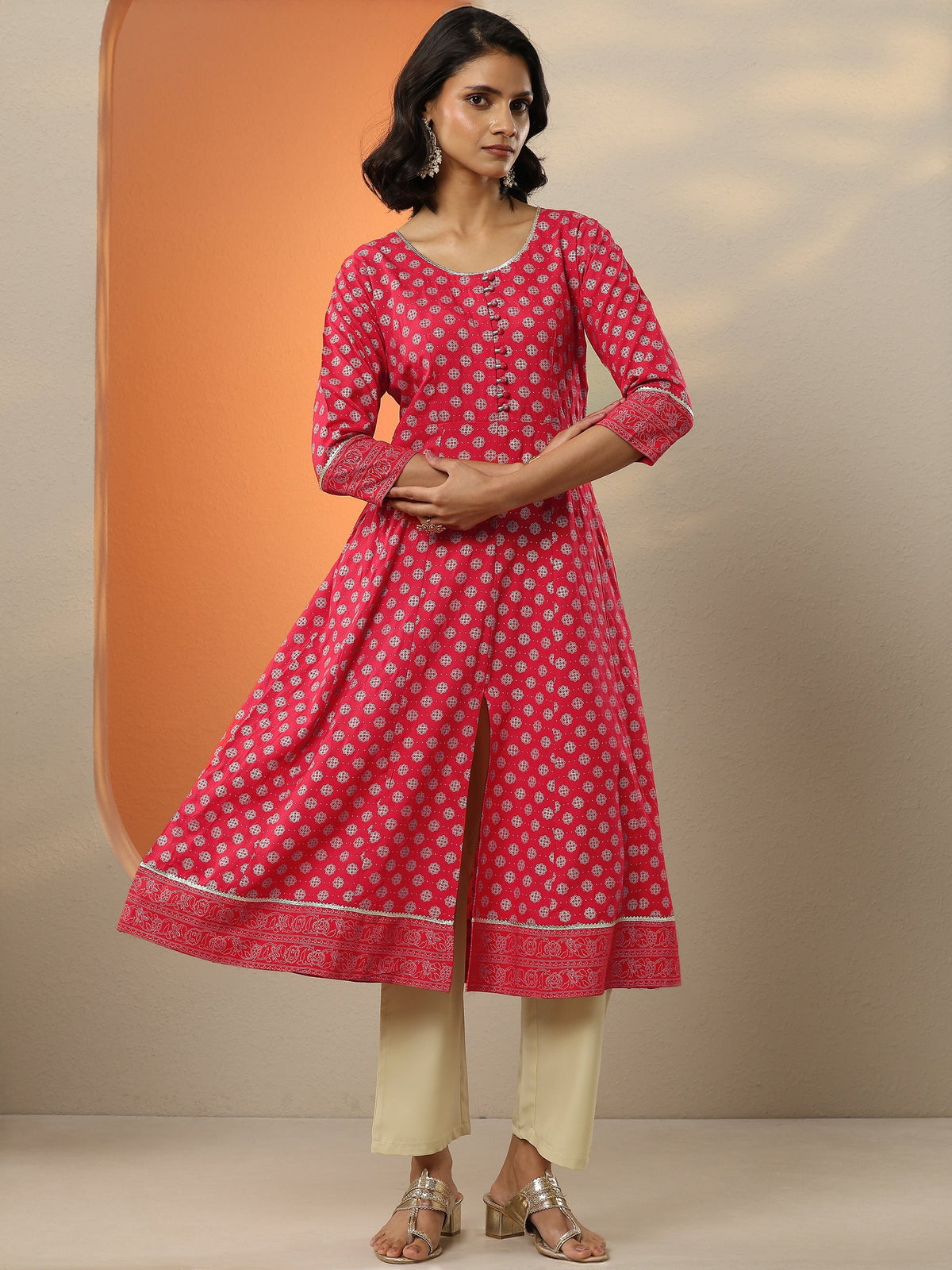 Gerua Red Printed Rayon A-Line Kurta