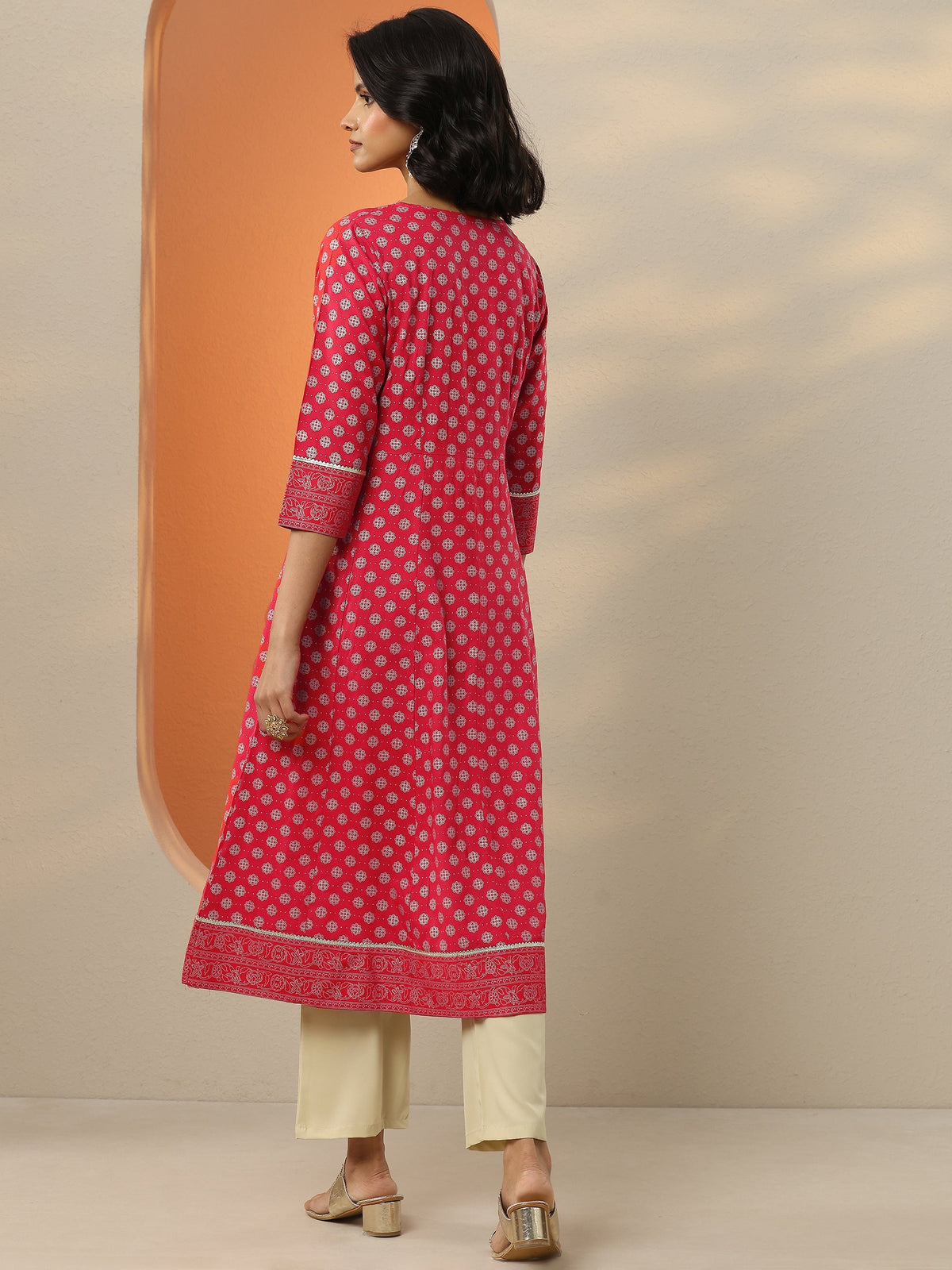 Gerua Red Printed Rayon A-Line Kurta